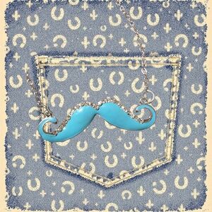 Hipster Blue Handlebar Mustache Necklace